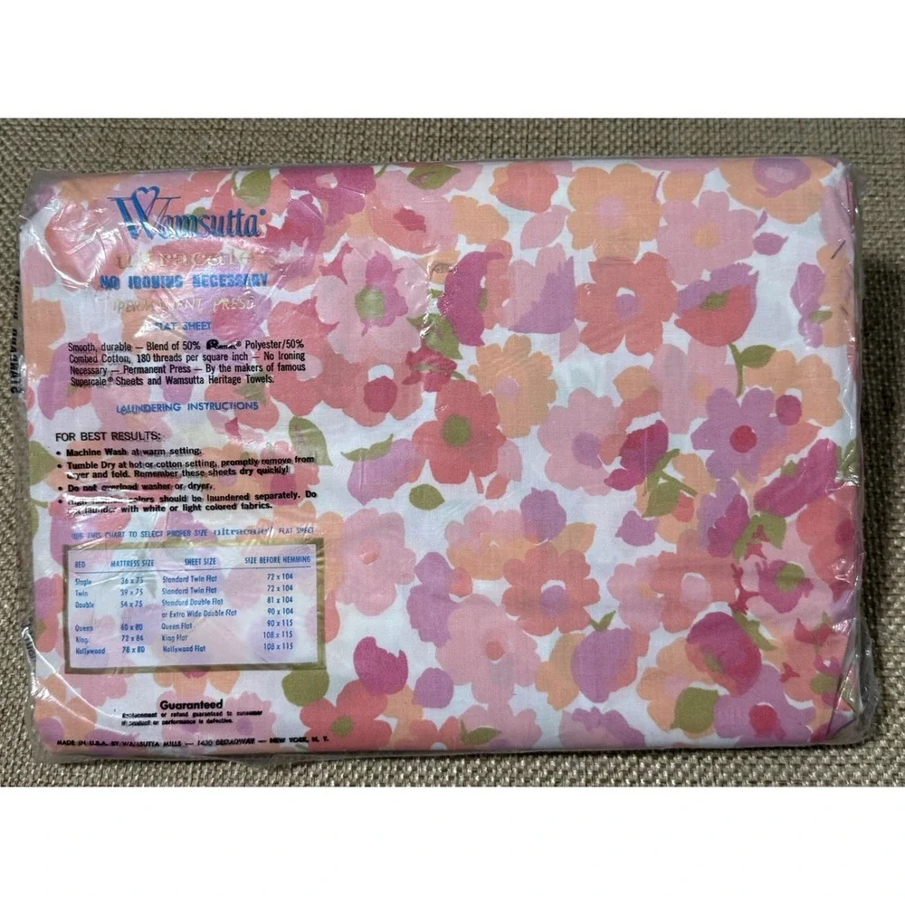 Wamsutta Petite Jardin Sheet Pink Double Full Floral Vtg Mod Flower Power RARE‎